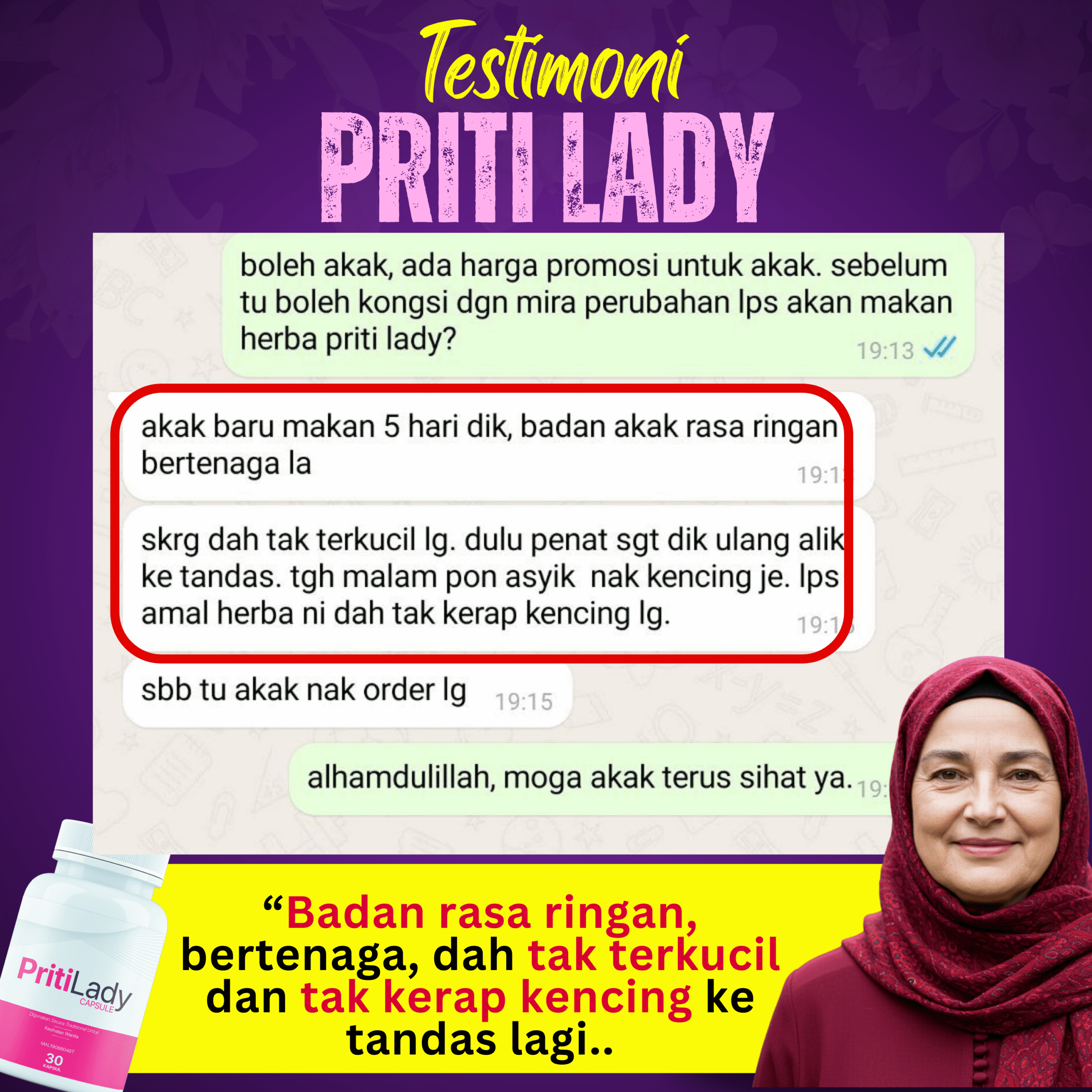 Testimoni pengguna Priti Lady